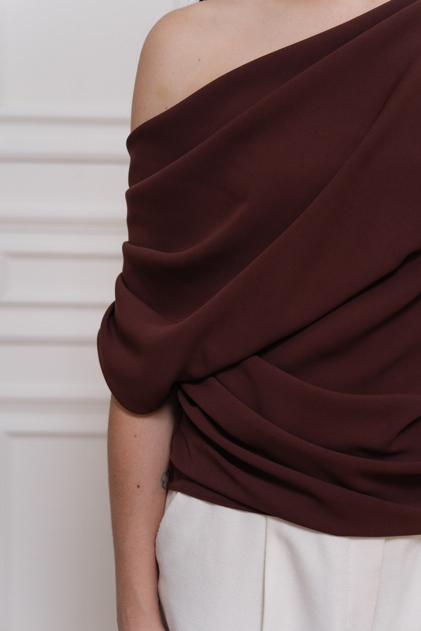 Willow Off-Shoulder Top | Red Brown
