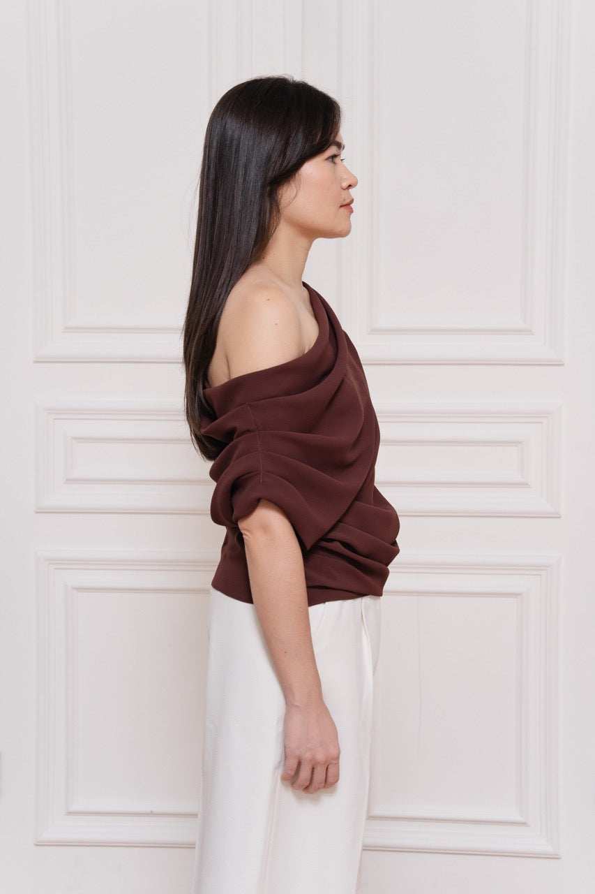 Willow Off-Shoulder Top | Red Brown