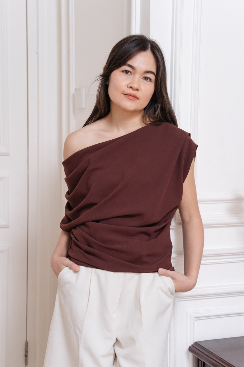 Willow Off-Shoulder Top | Red Brown